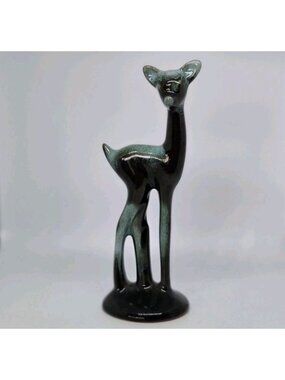 BMP Blue Mountain Pottery Deer Figurine Vintage Mid Century Modern Green Retro